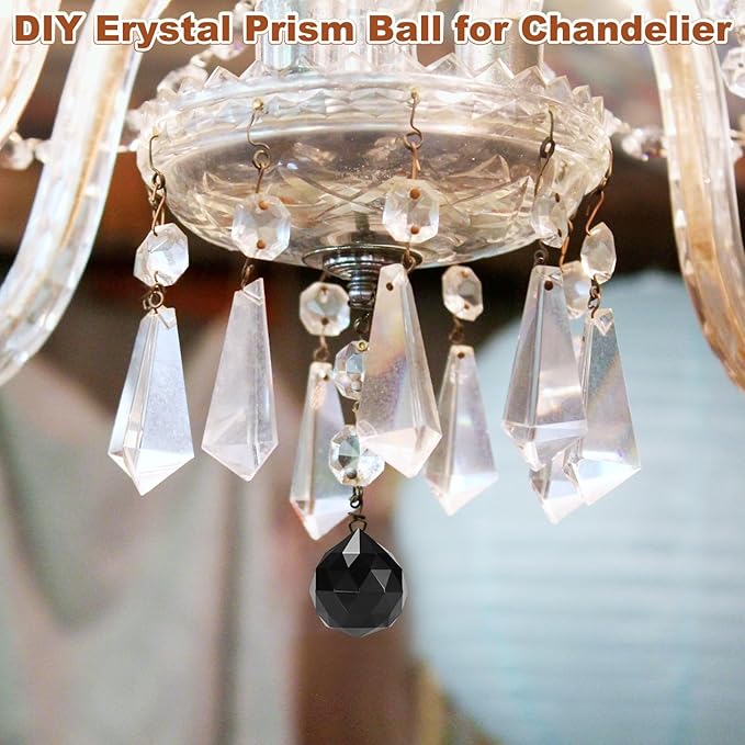 M METERXITY 10-Pack Crystal Ball Prisms, 24mm/0.94 Inch Chandelier Pendant Maker Hanging Crystals Chandelier Prisms for Home/Windows/Garden/DIY Decoration[Black]