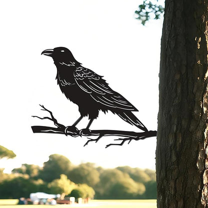 Raven Crow Fence Topper Decor, Metal Garden Birds Black Silhouette Statue, Halloween Witchy Gothic Ornament for Yard Fence, Fake Crow Home Garden Decoration (Vivid)