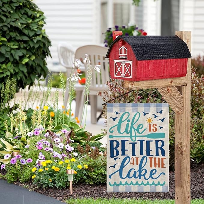 AVOIN colorlife Life Is Better At The Lake Garden Flag 12x18 Inch Double Sided Outside, Lakeside Holiday Yard Outdoor Decoration