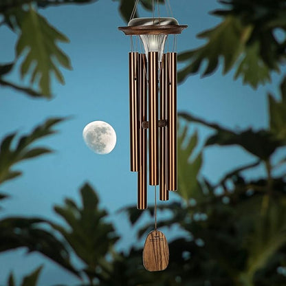 Woodstock Chimes Signature Collection, Moonlight Solar Chime, 29'' Bronze Decor Designs - Solar Chimes Wind Chimes for Outdoor, Patio, Home or Garden Décor (MOONBR)