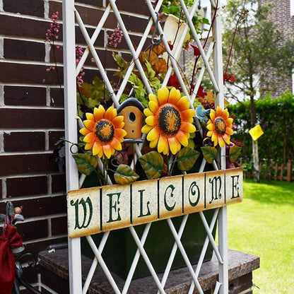 Welcome Sign Metal Hanging Sunflower Signs for Front Door Porch Wall - Rustic Decorative Door Hanger Indoor Outdoor Spring Decoration Wreath Decor (C)