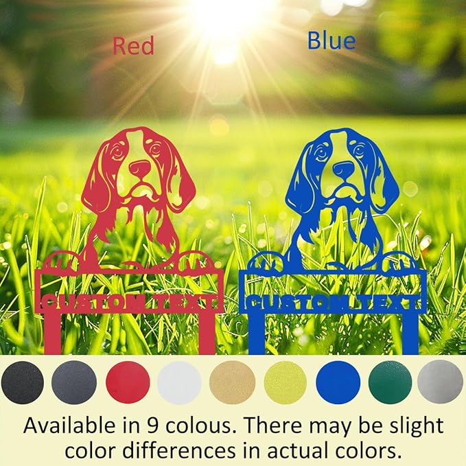 Personalized Metal Beagle Dog Garden Sign, Custom Dog Statue Beagle Yard Sign with Stakes, Customized Animal Pet Garden Stake Plaque Patio Lawn Decorative Outdoor Décor Name Signs