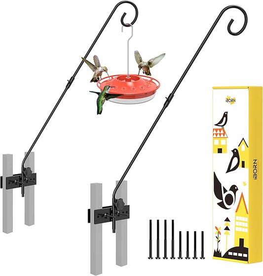 iBorn Fence Deck Hook Rail Heavy Duty Hummingbird Feeder Hanger 28 Inch Railing Hanging Hook for Bird Feeder, Suet Baskets, Planters, Wind Chimes, Solid Wire, 180 Degree Rotary, Pack of 2