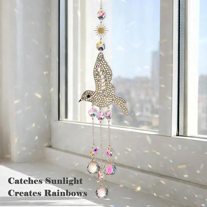 Hummingbird Crystal Suncatcher for Window Hanging, Rainbow Maker Prism Ornament with Hook, Sparkling Sun Catcher Decor for Home, Patio, Garden, Bird Lover Gift (Crystal Ball)