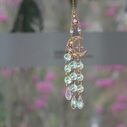 Rhinestones Sun Catchers for Window Hanging - Moon Crystal Suncatcher for Car Mirror Indoor Outdoor Garden Decor - Rainbow Maker
