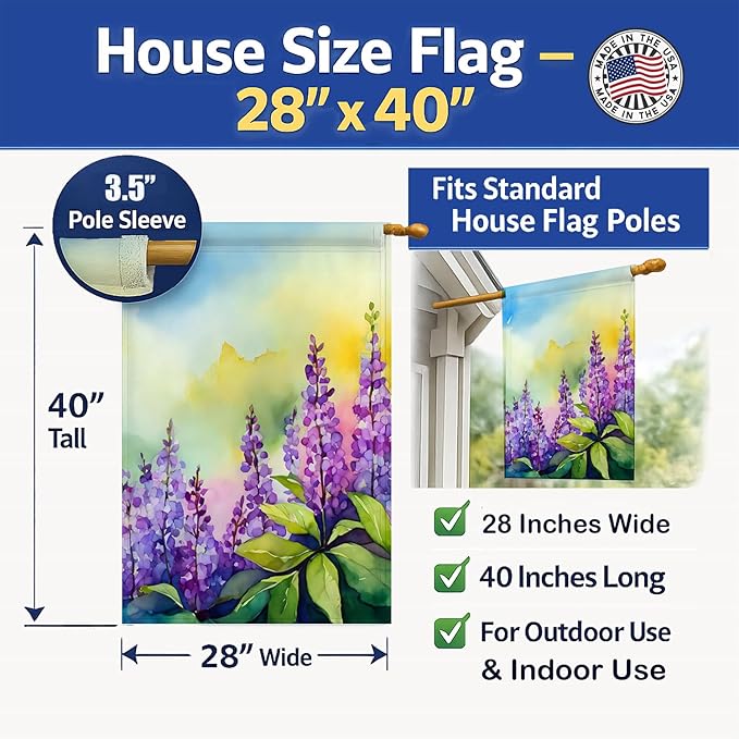 Caroline's Treasures Idaho Syringa in Watercolor House Flag Large Porch Sleeve Pole Decorative Outside Yard Banner Artwork Wall Hanging, Polyester, House Size, Multicolor