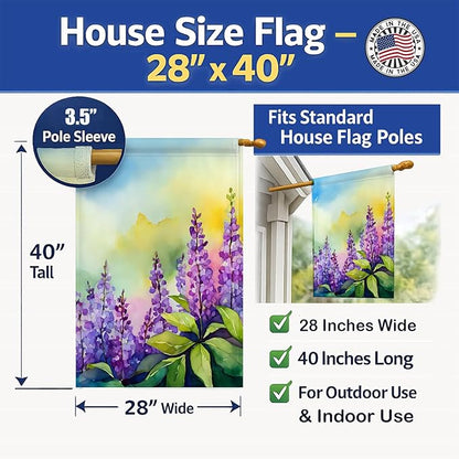Caroline's Treasures Idaho Syringa in Watercolor House Flag Large Porch Sleeve Pole Decorative Outside Yard Banner Artwork Wall Hanging, Polyester, House Size, Multicolor