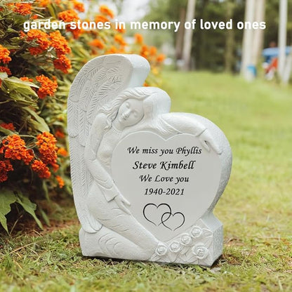 Personalized Memorial Stones for Loved Ones Lost, Handmade Angel Garden Stones Gravestones Engraved with Any Message, Sympathy Funeral Memorial Gift for Loss of Loved Ones Mom Dad