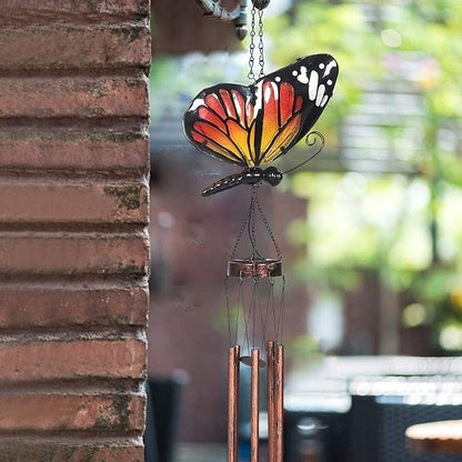 Asense Hanging Wind Chimes for Outside, Solar Powered LED Lights Butterfly Wind Chime, Outdoor Garden Lawn Yard Patio Decoration, Unique Decor Gifts