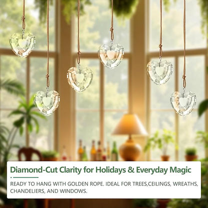 6pcs Clear Crystal Glass Heart Prisms Ornaments Valentines Heart Hanging Crystals Decor for Window Home Car Garden