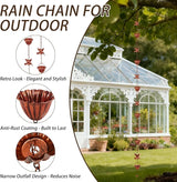 8.8ft Rain Chains for Gutters Outside, Adjustable Hanging Rain Hutter Catcher Chain with 6 Metal Flower Cups & Hummingbird Decor, Downspout Substitute for Garden Drainage and Courtyard