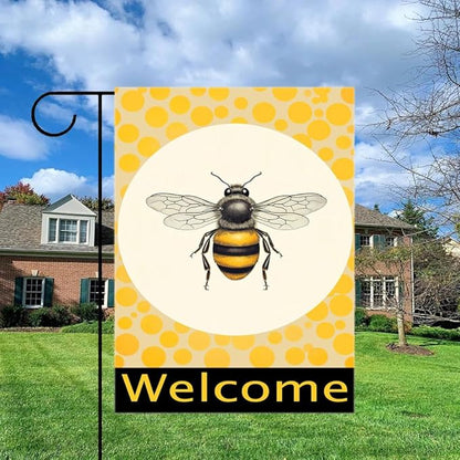 Gkyygk Welcome Yellow Bee Garden Flag 12 x 18 Inch Double Sided Welcome Banners Farmhouse Holiday Outside Decor Burlap Yard Flag