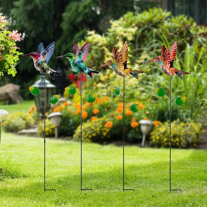 4 Pack Hummingbird Decorative Garden Stakes,Waterproof Garden Decor for Outside,Metal Yard Art Spring Decor for Outdoor Porch Lawn Pathway
