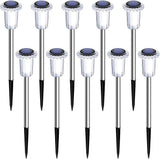 DenicMic Solar Lights Outdoor 10 Pack Waterproof 6000K Cold White LED Stainless Steel Stake Outside Lights for Yard Pathway Garden Driveway Walkway Landscape Path Lighting