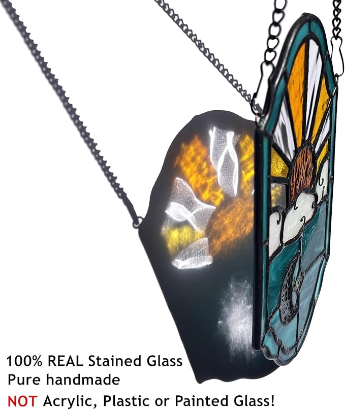 Stained Glass Sun and Moon Decor Window Hanging Suncatchers Ornament,Handcrafted Tiffany Style Sun Catcher Decor Gifts for Bedroom Livingroom