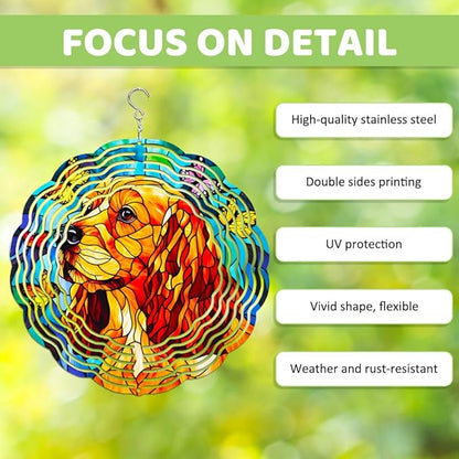 Spinner Windchime Cocker Spaniel Dog and Butterflies 3D Metal Sculpture Wind Spinner Hanging for Outdoor Garden Patio Yard Decoration 10x10inch-7