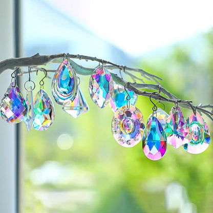Kanpura 12 Pcs Crystal Suncatchers Colorful Chandelier Prisms Crystals Pendants Parts Hanging Ornament for Wedding Window Home Decor