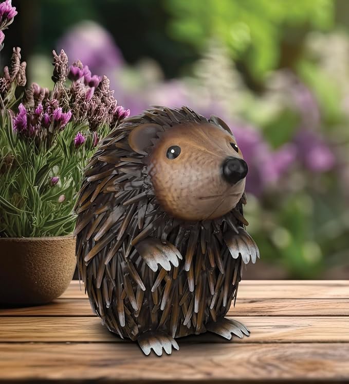 Regal Art & Gift Hedgehog Garder Statue 8 Inch - Decorative Outdoor Sculpture, Metal Decor for Patio, Porch & Garden Décor