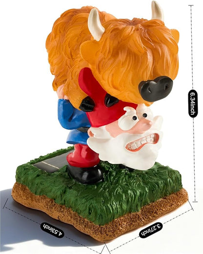Garden Gnome Statue Highland Cow Gift,Yard Patio Balcony Outdoor Decor Solar Light Figurine, Christmas, Housewarming, Idea Gift for Mom, Neighbor,Gnome Lover