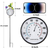 Outdoor Thermometer, Hummingbird Hanging Wall Thermometer & 42" Metal Garden Stake Outside Thermometers Waterproof Decorative for Patio,Lawn,Room,Greenhouse, No Battery Required Garden Gifts