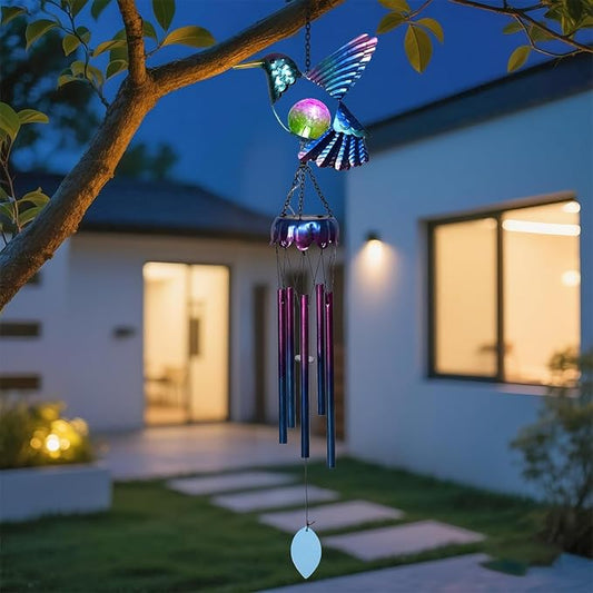 MUMTOP Solar Wind Chimes for Outside - Hummingbird with Crack Glass Ball Lights Wind Chimes Outdoor Unique, Windchimes Clearance for Garden, Patio,Yard Decor Gift