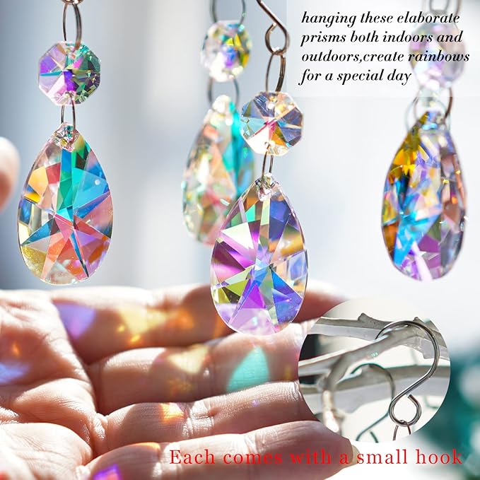 20 Pieces 38mm Crystal Prisms Chandelier Rounded Pear Suncatcher Ornament Pendants Crystal Beads Hanging Glass Crystals Chandelier Prisms for Wedding Party Tree Garlands Decoration DIY Jewelry