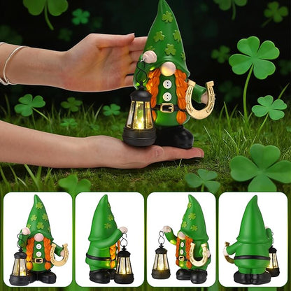 Capoda Solar Jesus Figurine 8 Inch, He is Risen Easter Statue with Glowing Lantern, Jesus Loves You Christian Resin Outdoor Garden Statue Decor, Religious Easter Gifts(St. Patrick's Day,Green)
