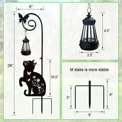Metal Cat Stake with Solar Lights Outdoor Decorative,Black Cats Lawn Ornaments,Womens Gifts Unique,Garden Silhouette Animal Decor (Cat)