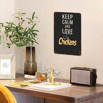 patio wall decor Keep Calm And Love Chickens For Chicken Lovers metal sign Appreciation Billiard Cafe Decoration Cafes Rustic Man Cave Retro Wall Art Inspirational Life Quotes Posters 8X12inch