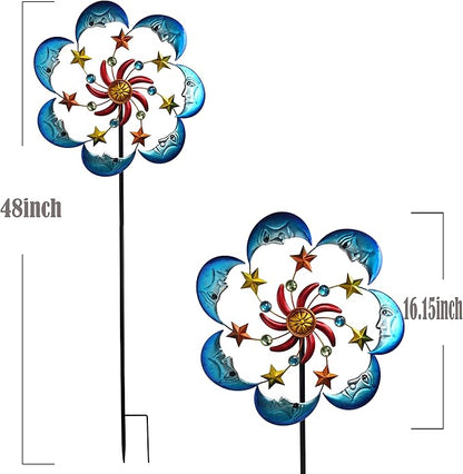 Moon Sun 58-Inch Metal Wind Spinner with Stake for Garden, Yard, Lawn and Patio Decor