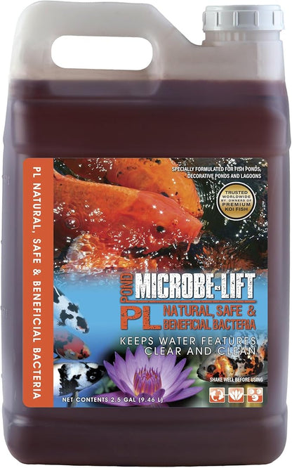 MICROBE-LIFT PL Pond Bacteria and Outdoor Water Garden Cleaner, Safe for Live Koi Fish, Plant Life, and Decor, 2.5 Gallons
