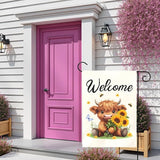 Welcome Highland Cow Garden Flag Spring Summer Sunflower Yard Flags Cute Farmhouse House Banner for Outdoor Front Yard Lawn Porch Patio Country Rustic Home Decoration 12x18 Inch
