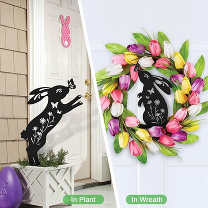 Easter Decorations Outdoor,2 Pack Metal Silhouette Bunny Garden Decor,Rabbit Yard Art Stakes for Yard,Lawn,Patio,Easter Gifts for Women