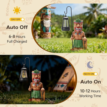 Solar Tiki Outdoor Statues Funny Tiki Bar Decor with Solar Light Waterproof Tiki Figurines Decoration for Lawn Yard Balcony Patio Garden for Christmas Housewarming