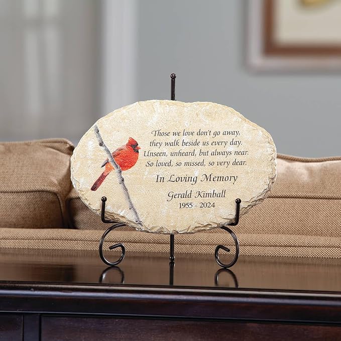 Fox Valley Traders Custom Oval-Shaped Cardinal Memorial Garden Stone, 100% Resin, Outdoor Décor - Measures 11 1/2" Wide x 8" High