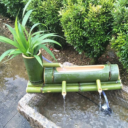 Bamboo Fountain Watergarden Handmade Pump Sculpture Statue Arts and Crafts Ornaments Waterfall Outdoor Japanese Pond Fish Tank Courtyard with Pump,40Cm Ornaments (65Cm)