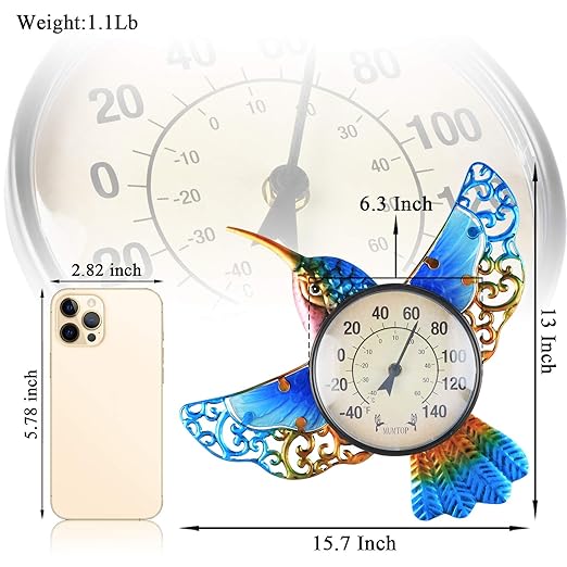 Thermometer Indoor Outdoor Patio Weather Thermometer Wall Hummingbird No Battery Required Hanging Decor Hygrometer