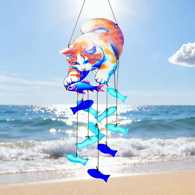 Glass Wind Chimes,Stained Glass Window Hangings Sun Catcher for Outdoor, Home&Garden Decor,House Warming Birthday Gifts for Women,Mom Unisex