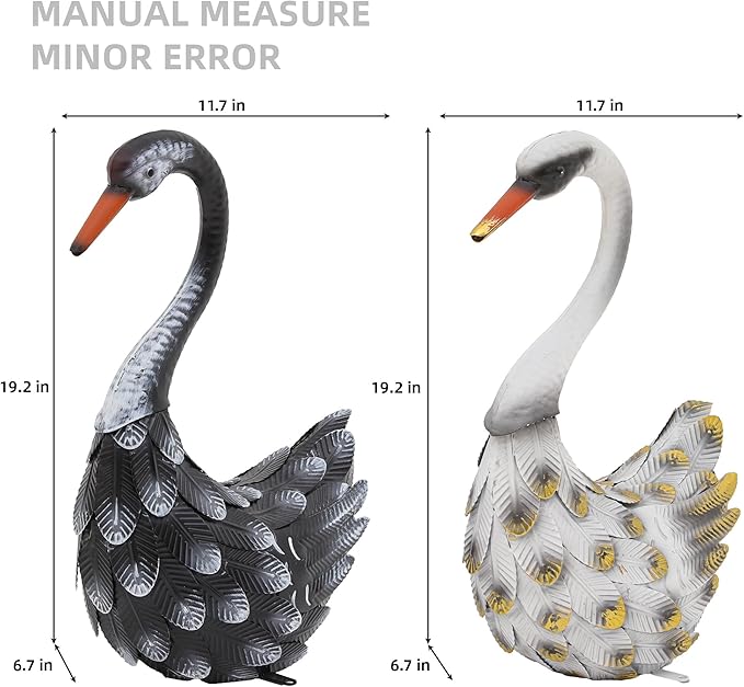 19" Large Swan Statue Set of 2, Handcrafted Lifelike Swan Sculptures Decor with Secure Stakes, Weatherproof Metal Yard Art for Outdoor Indoor Decor, Ideal for Weddings & Valentine’s Day