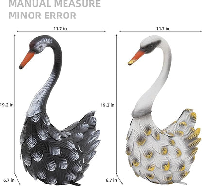 19" Large Swan Statue Set of 2, Handcrafted Lifelike Swan Sculptures Decor with Secure Stakes, Weatherproof Metal Yard Art for Outdoor Indoor Decor, Ideal for Weddings & Valentine’s Day