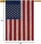 Tea Stained Applique & Embroidered American Flag House Flag USA 28" x 50"