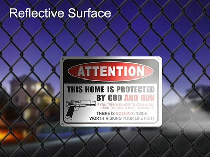 Showbellia 2 Pack Gun Signs This Home is Protected By GOD and Rust Free Aluminum, Weather/Fade Resistant, Easy Mounting, Indoor/Outdoor Use Metal Gun Sign (10"x 7") inches