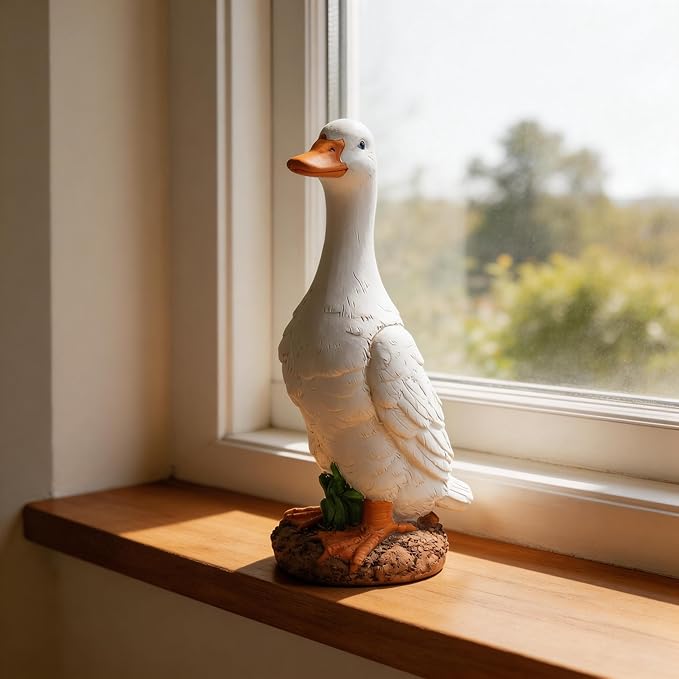 Porch Duck Statue Outdoor Decor,9.8''(H) Standing White Duck Garden Sculptures for Yard Lawn,Resin Animal Figurines Home Patio Art Decorations