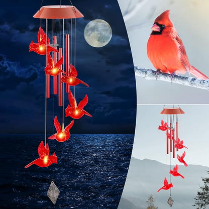Cardinal Solar Wind Chimes,Red Bird Chimes for Outside Garden Decor, Garden Gifts Women Birthday/Thanksgiving/Christmas, for Mom/Grandma/Daughter