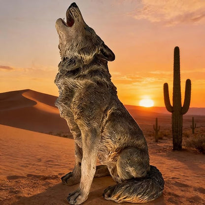 Large Howling Wolf Resin Statue - 17.9" L x 29.7" H Realistic Alpha Wolf Sculpture, Weatherproof Outdoor Garden Decor for Patio, Lawn & Yard, Wildlife Art Gift for Nature Lovers