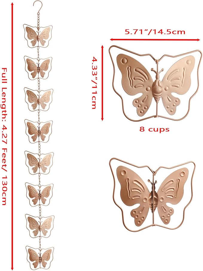 Metal Rain Chain Butterfly Rain Chain for Gutter Copper Rain Chain for Outside, 130 cm Long