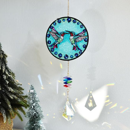 Stained Glass Hummingbird Suncatcher with Crystal Prism, Colorful Crystal Suncatcher for Home, Garden, and Patio, Window Ornament, Birthday Gift