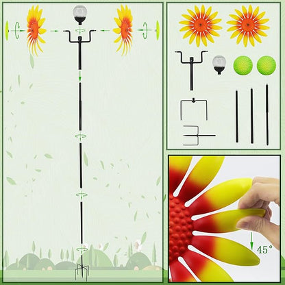 Decorative Metal Garden Daisy-Style Rotator, Decorative Garden Post, Daisy-Style Sculpture Courtyard. Outdoor Courtyard Art. (Yellow)