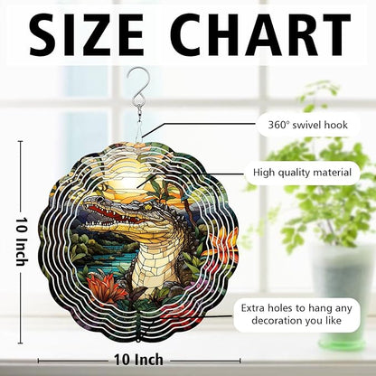 Crocodile Wind Spinner, Crocodile Stained Glass Wind Spinner, Wind Sculpture Crocodile Wind Spinners for Garden Patio Yard Decor