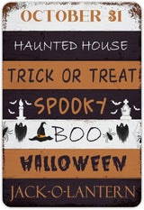 October 31 Happy Halloween Trick Or Treat Be Ware Spooky Ghost Aluminum Tin Metal Sign for Indoor Outdoor Business Retail Store Patio Yard Home Decor Wall Art Print Poster 12"x18"